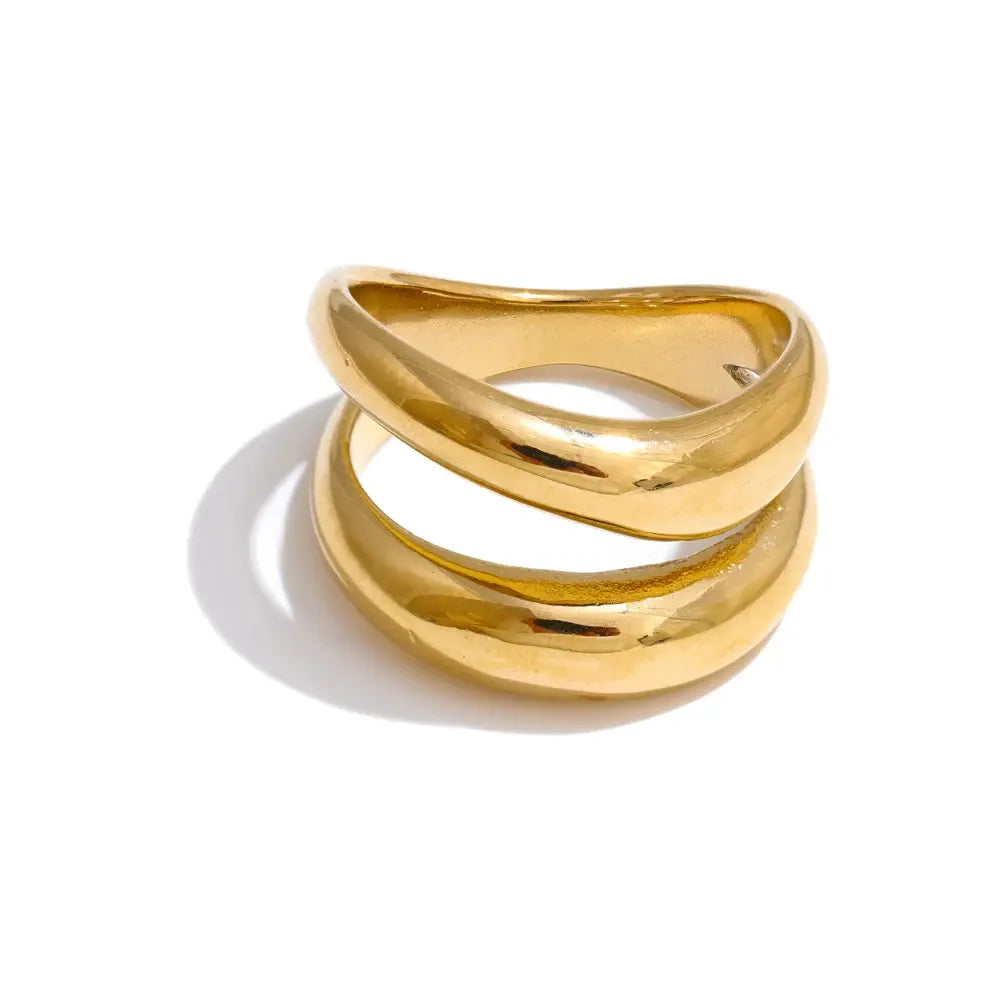 Bague Double Couche Géométrique Texturée — Argent 925 Plaqué Or 18K Bijoux de Paris