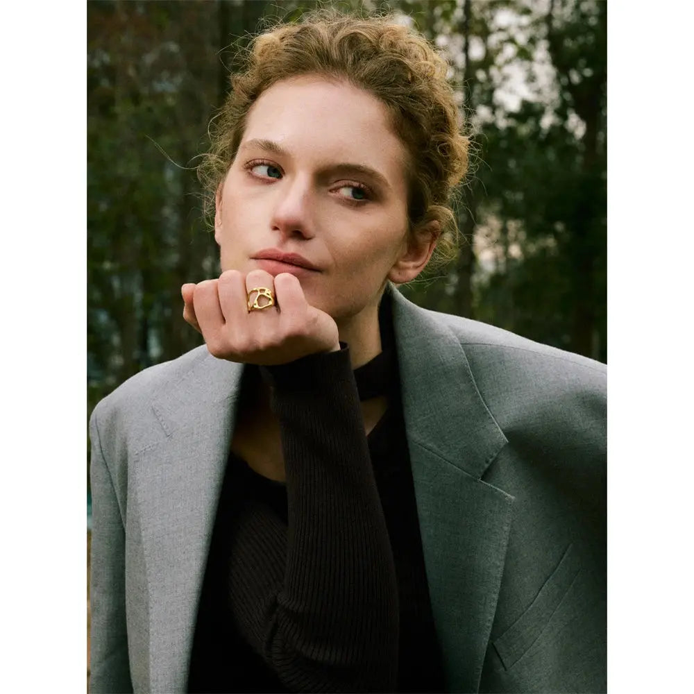 Bague Ouverte Géométrique Ajourée — Argent 925 Plaqué Or 18K Bijoux de Paris