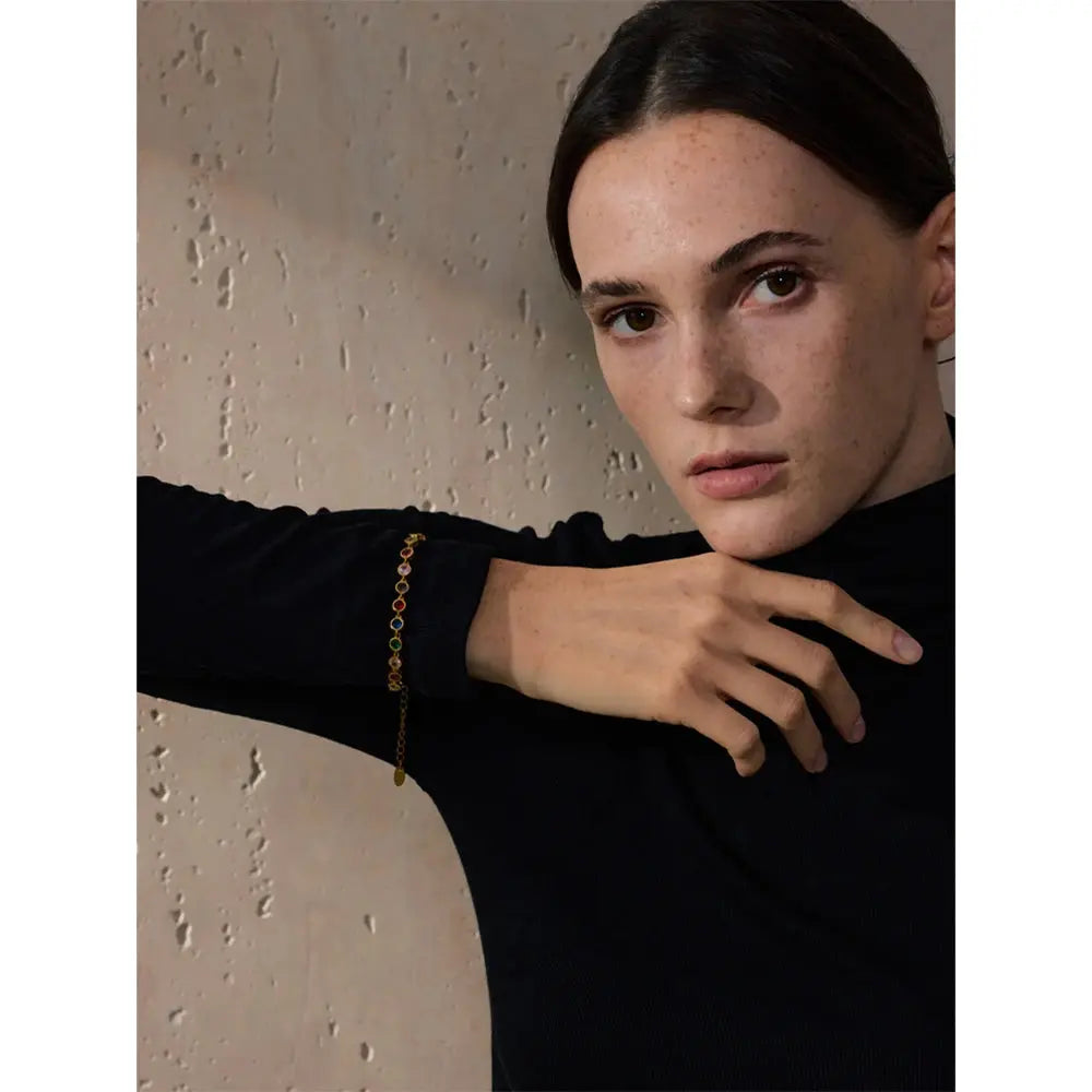 Collier et Bracelet Zircones Colorées — Argent 925 Plaqué Or 18K Bijoux de Paris