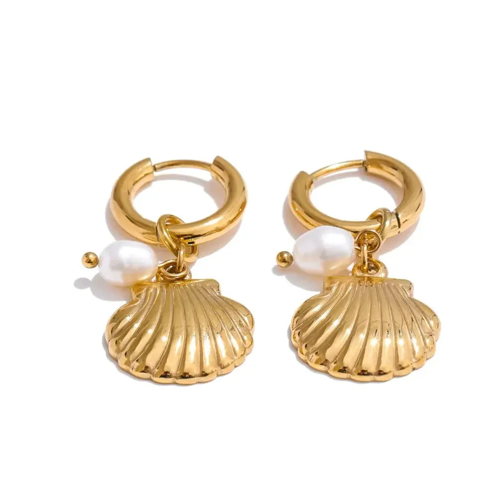 Boucles d'Oreilles Coquillage Perle d'Eau Douce — Argent 925 Plaqué Or 18K Bijoux de Paris