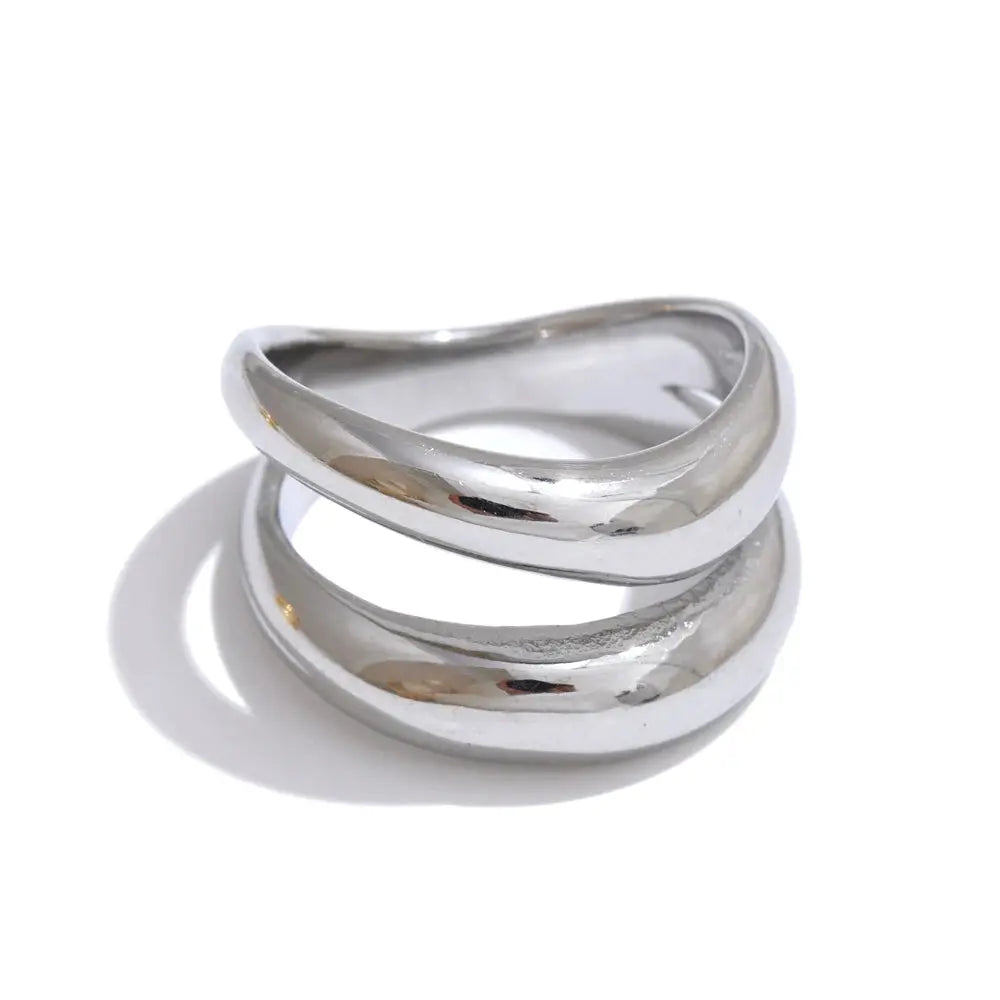 Bague Double Couche Géométrique Texturée — Argent 925 Plaqué Or 18K Bijoux de Paris