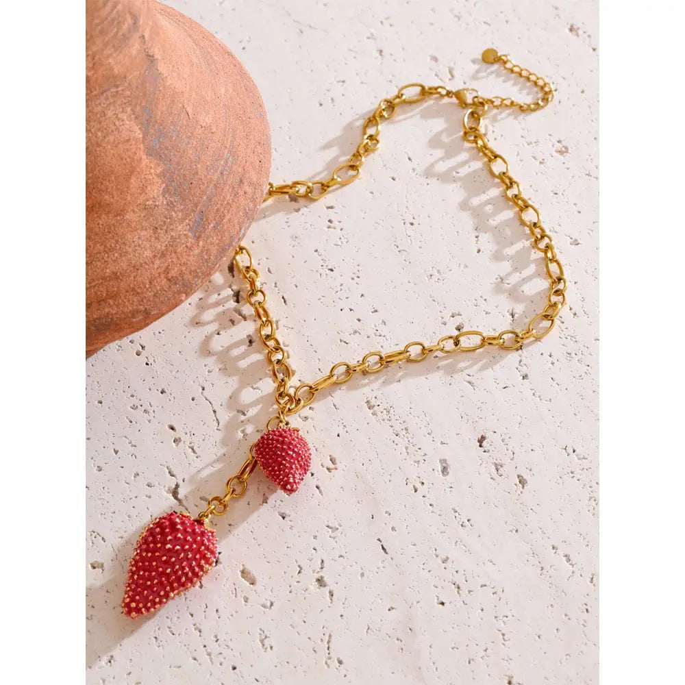 Collier Pendentif Fraise — Argent 925 Plaqué Or 18K Bijoux de Paris