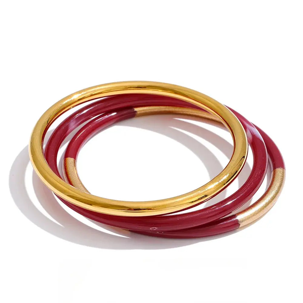 Set de 3 Joncs Superposés Résine — Argent 925 Plaqué Or 18K Bijoux de Paris