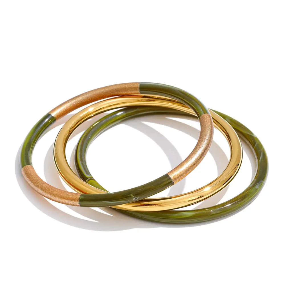 Set de 3 Joncs Superposés Résine — Argent 925 Plaqué Or 18K Bijoux de Paris