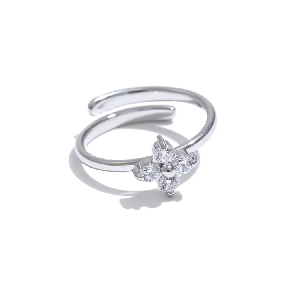 Bague Fleur Zircone Scintillante — Argent 925 Plaqué Or 18K Bijoux de Paris