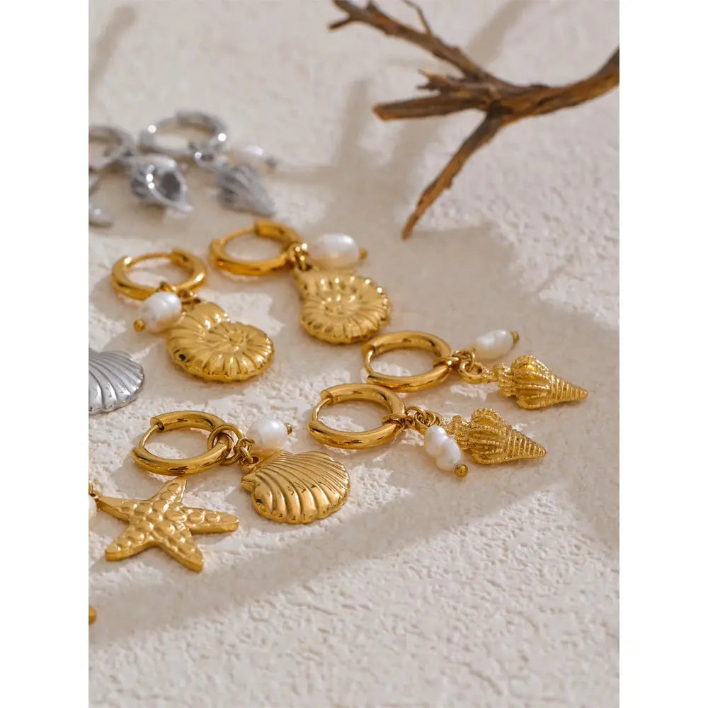 Boucles d'Oreilles Coquillage Perle d'Eau Douce — Argent 925 Plaqué Or 18K Bijoux de Paris