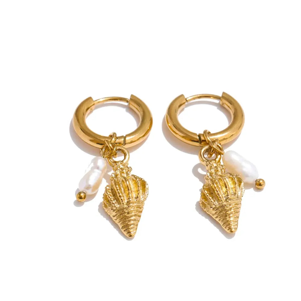 Boucles d'Oreilles Coquillage Perle d'Eau Douce — Argent 925 Plaqué Or 18K Bijoux de Paris