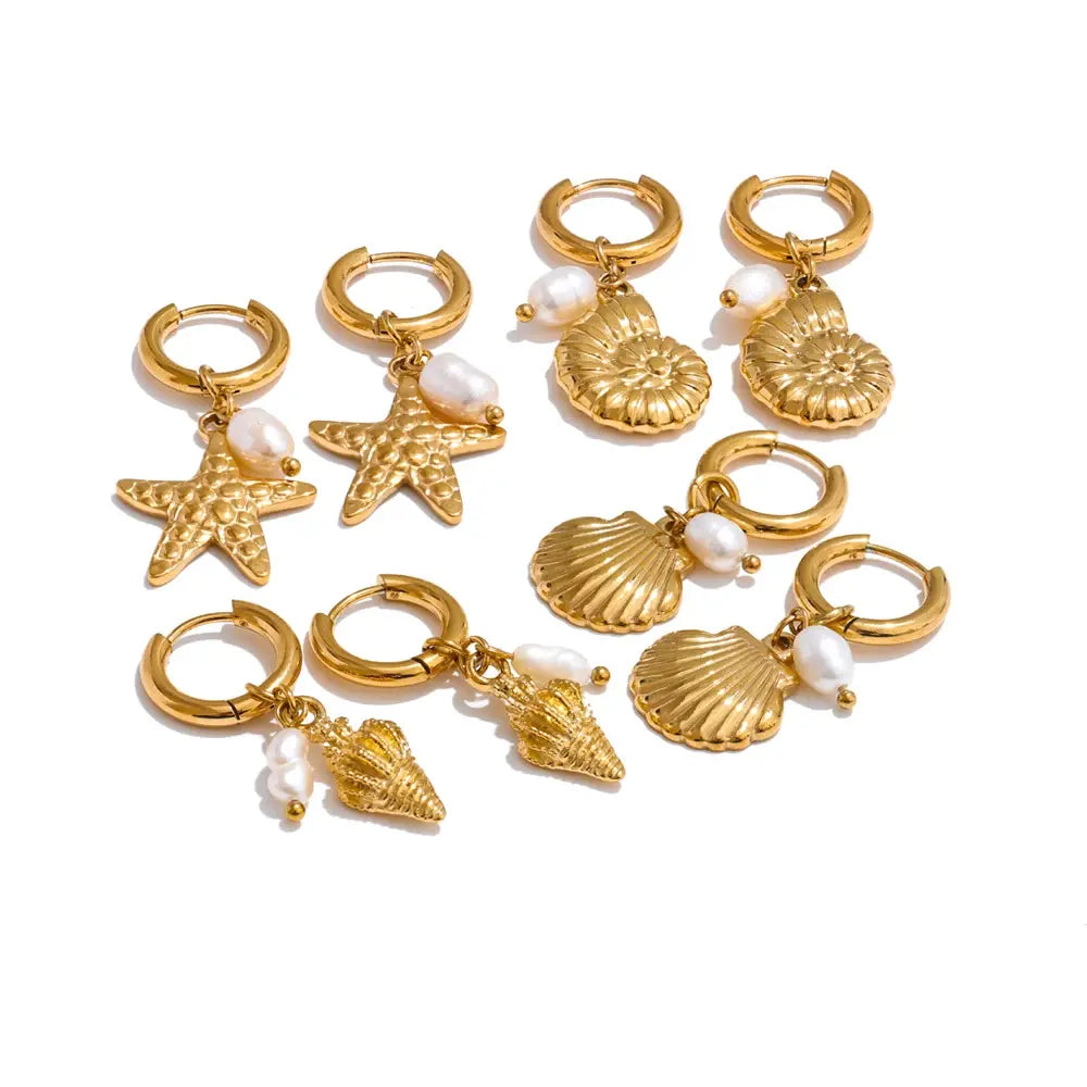 Boucles d'Oreilles Coquillage Perle d'Eau Douce — Argent 925 Plaqué Or 18K Bijoux de Paris