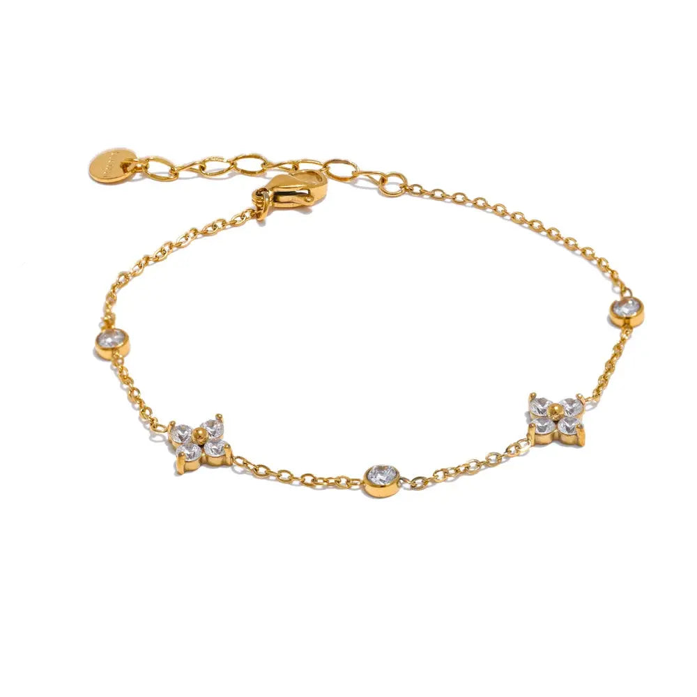 Bracelet Chaîne Fleurs en Zircone — Argent 925 Plaqué Or 18K Bijoux de Paris