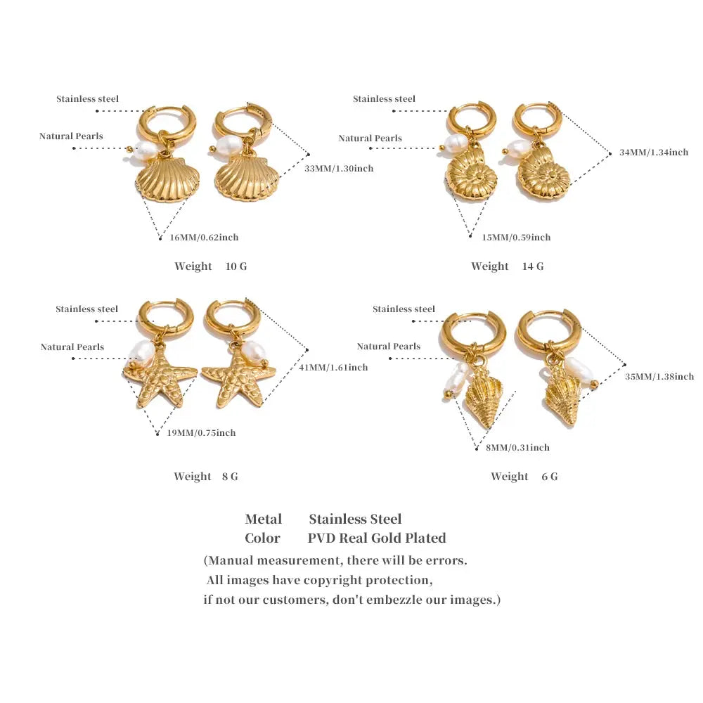 Boucles d'Oreilles Coquillage Perle d'Eau Douce — Argent 925 Plaqué Or 18K Bijoux de Paris