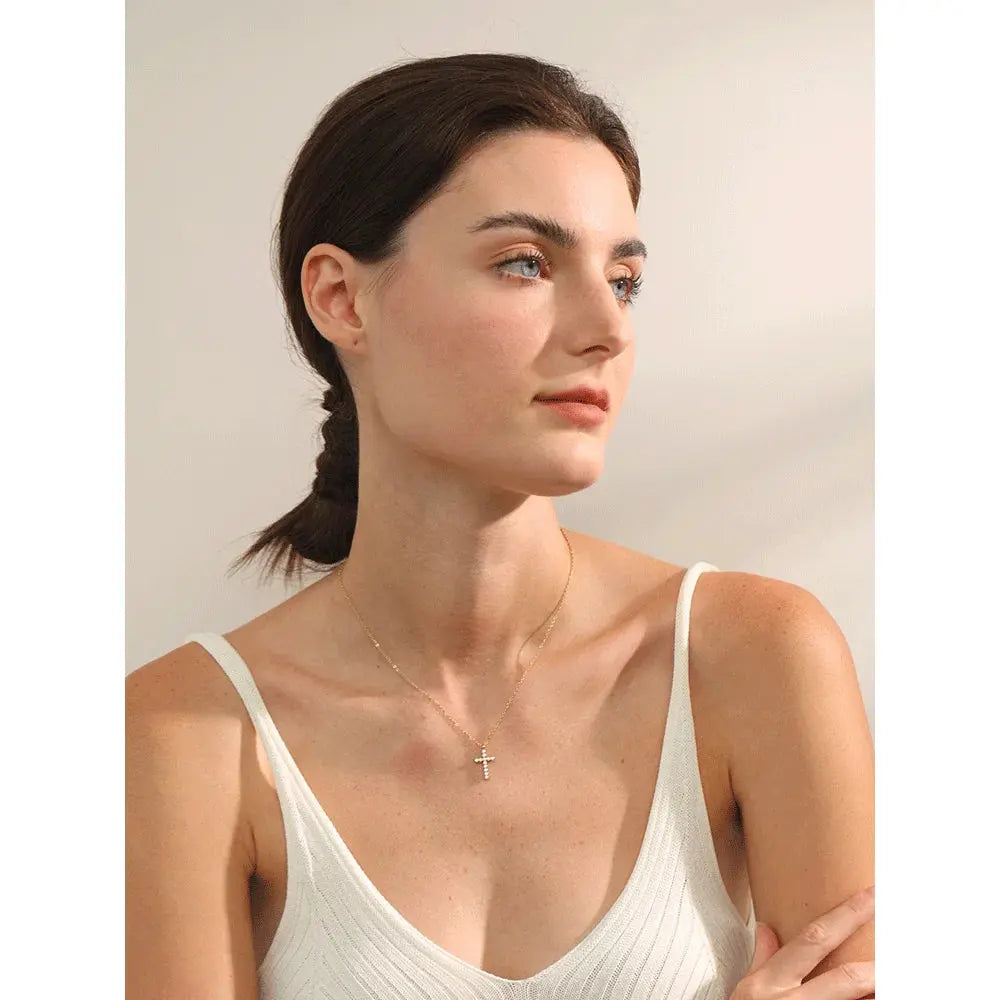 Collier Pendentif Croix Zircone — Argent 925 Plaqué Or 18K Bijoux de Paris