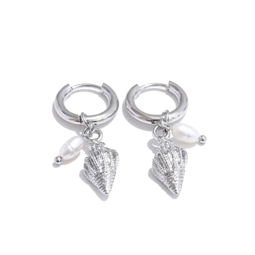 Boucles d'Oreilles Coquillage Perle d'Eau Douce — Argent 925 Plaqué Or 18K Bijoux de Paris