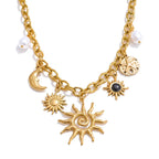 Collier Pendentif Céleste - Étoile, Lune et Soleil — Argent 925 Plaqué Or 18K From Paris Jewelry