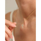 Collier Pendentif Croix Zircone — Argent 925 Plaqué Or 18K Bijoux de Paris