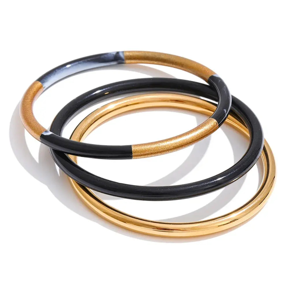 Set de 3 Joncs Superposés Résine — Argent 925 Plaqué Or 18K Bijoux de Paris