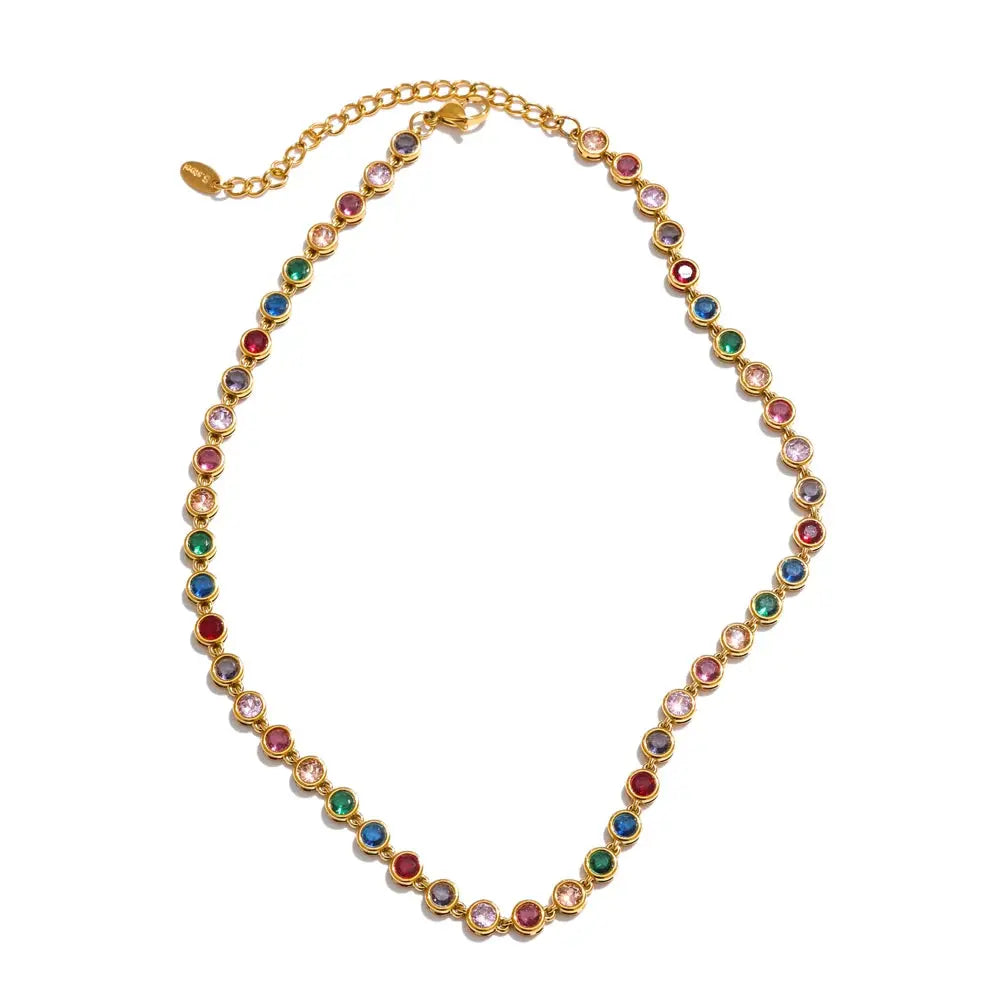 Collier et Bracelet Zircones Colorées — Argent 925 Plaqué Or 18K Bijoux de Paris