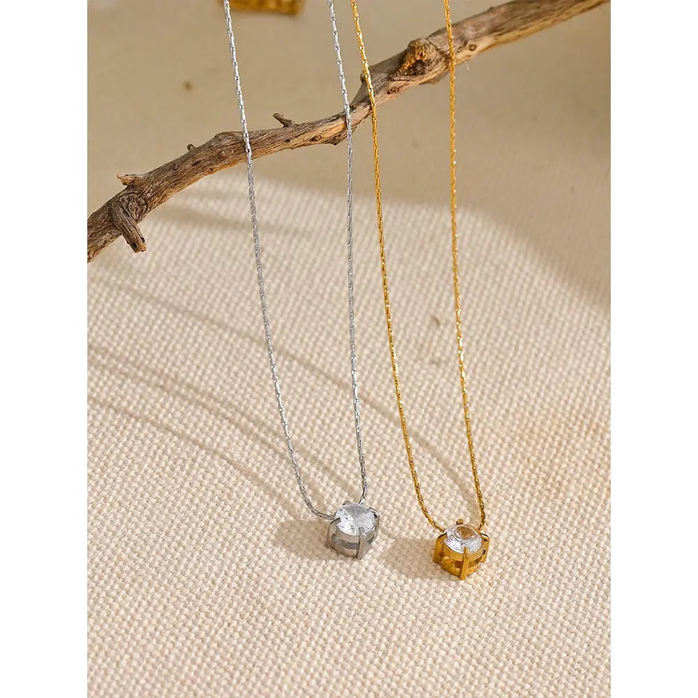 Collier Pendentif Solitaire Zircone — Argent 925 Plaqué Or 18K Bijoux de Paris