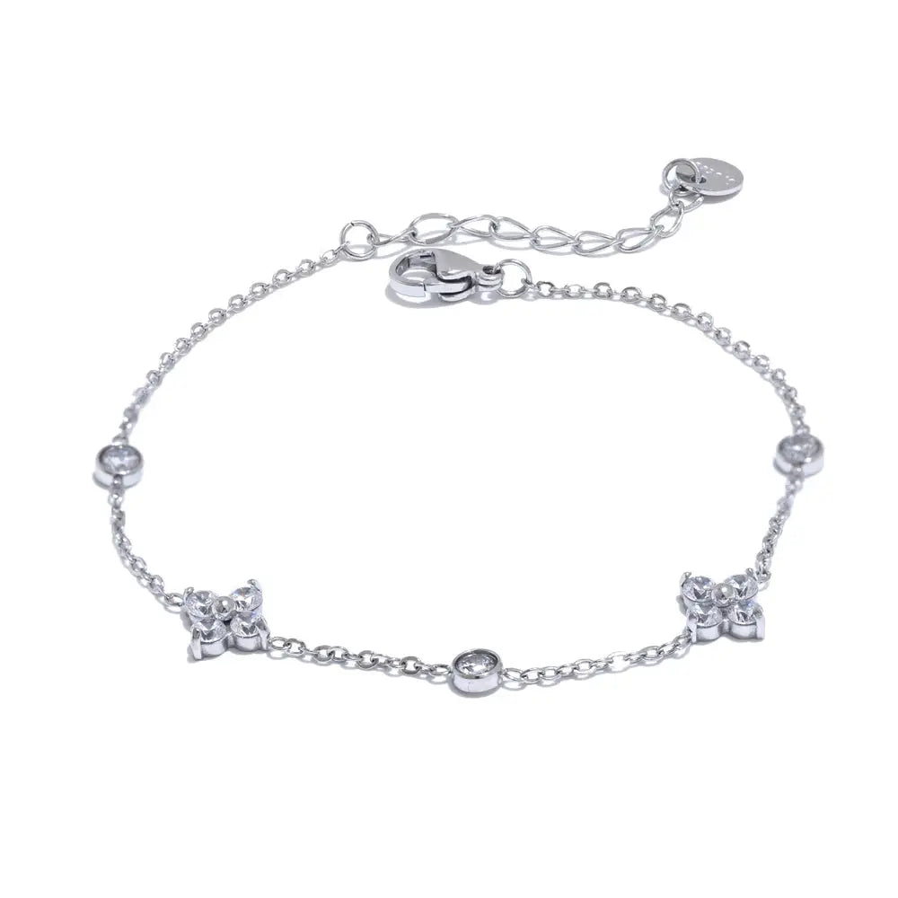 Bracelet Chaîne Fleurs en Zircone — Argent 925 Plaqué Or 18K Bijoux de Paris
