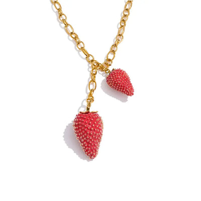 Collier Pendentif Fraise — Argent 925 Plaqué Or 18K