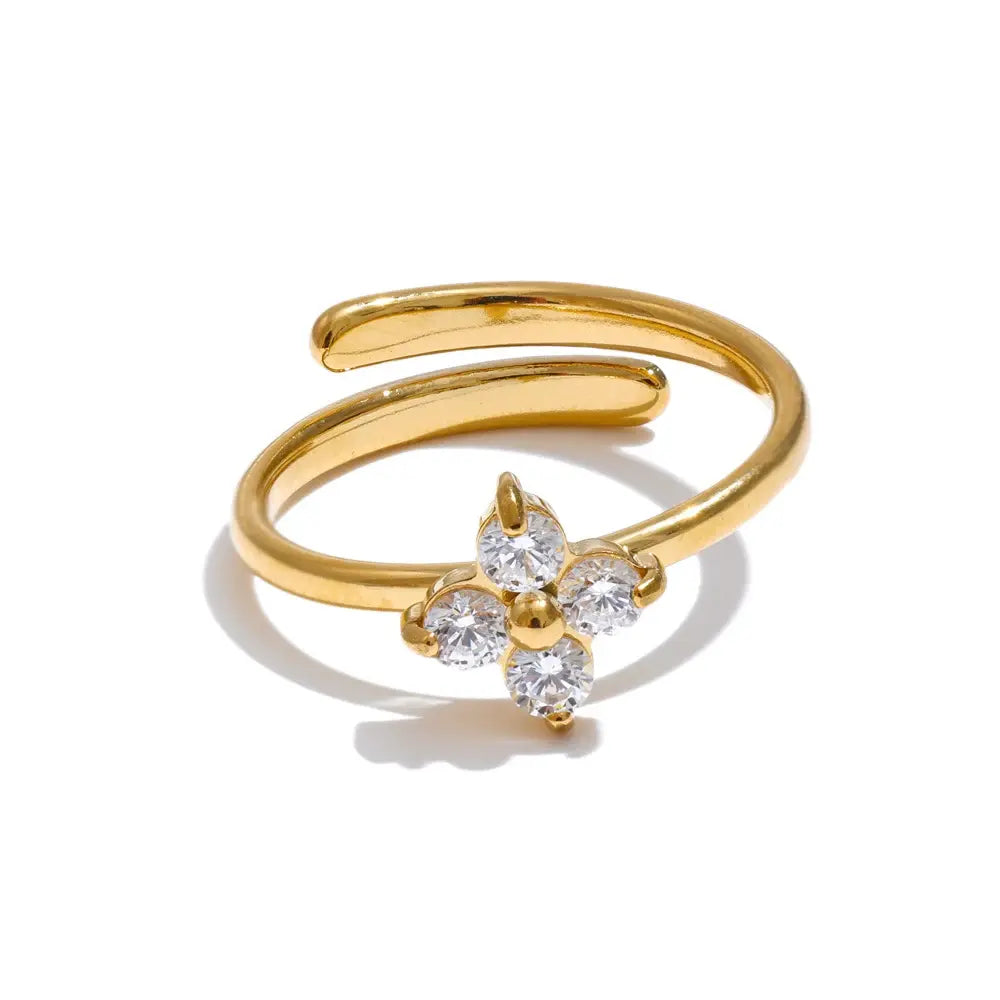 Bague Fleur Zircone Scintillante — Argent 925 Plaqué Or 18K Bijoux de Paris