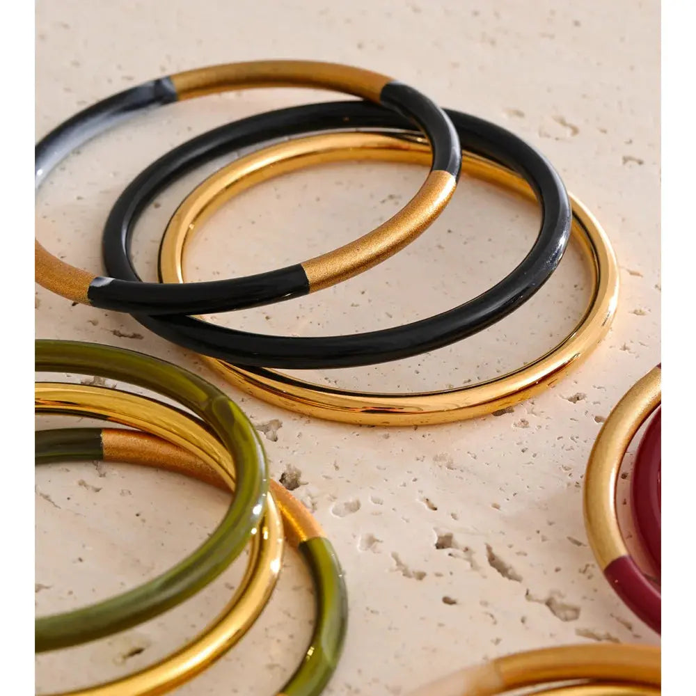Set de 3 Joncs Superposés Résine — Argent 925 Plaqué Or 18K Bijoux de Paris