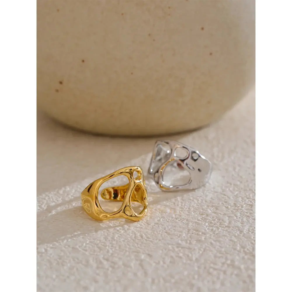 Bague Ouverte Géométrique Ajourée — Argent 925 Plaqué Or 18K Bijoux de Paris