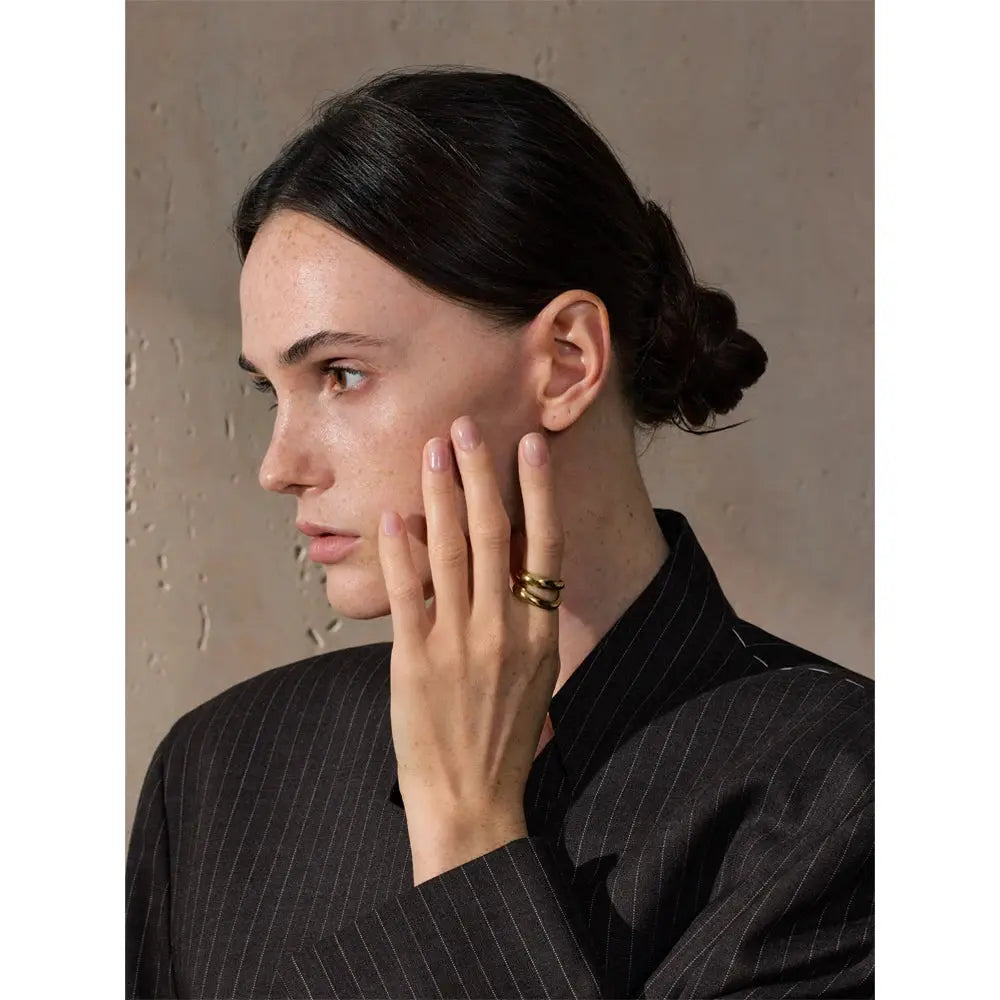 Bague Double Couche Géométrique Texturée — Argent 925 Plaqué Or 18K Bijoux de Paris