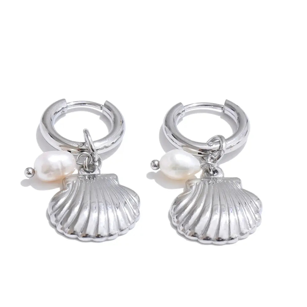 Boucles d'Oreilles Coquillage Perle d'Eau Douce — Argent 925 Plaqué Or 18K Bijoux de Paris