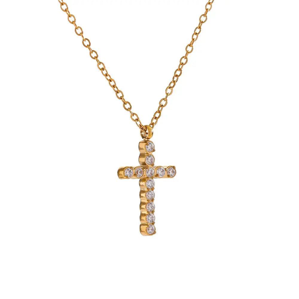 Collier Pendentif Croix Zircone — Argent 925 Plaqué Or 18K Bijoux de Paris