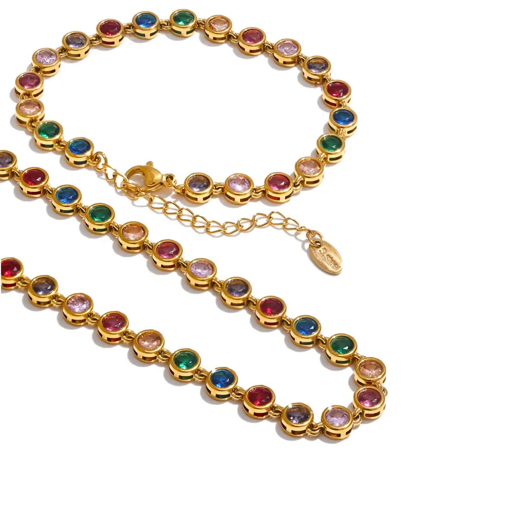 Collier et Bracelet Zircones Colorées — Argent 925 Plaqué Or 18K Bijoux de Paris