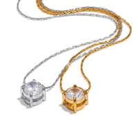 Collier Pendentif Solitaire Zircone — Argent 925 Plaqué Or 18K Bijoux de Paris