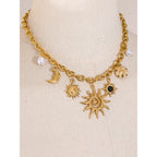Collier Pendentif Céleste - Étoile, Lune et Soleil — Argent 925 Plaqué Or 18K From Paris Jewelry