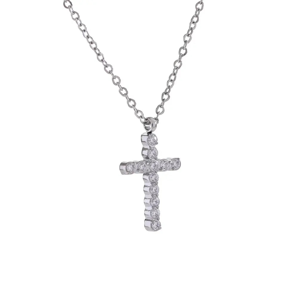 Collier Pendentif Croix Zircone — Argent 925 Plaqué Or 18K Bijoux de Paris