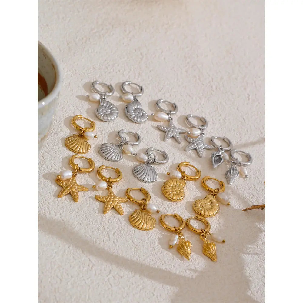 Boucles d'Oreilles Coquillage Perle d'Eau Douce — Argent 925 Plaqué Or 18K Bijoux de Paris