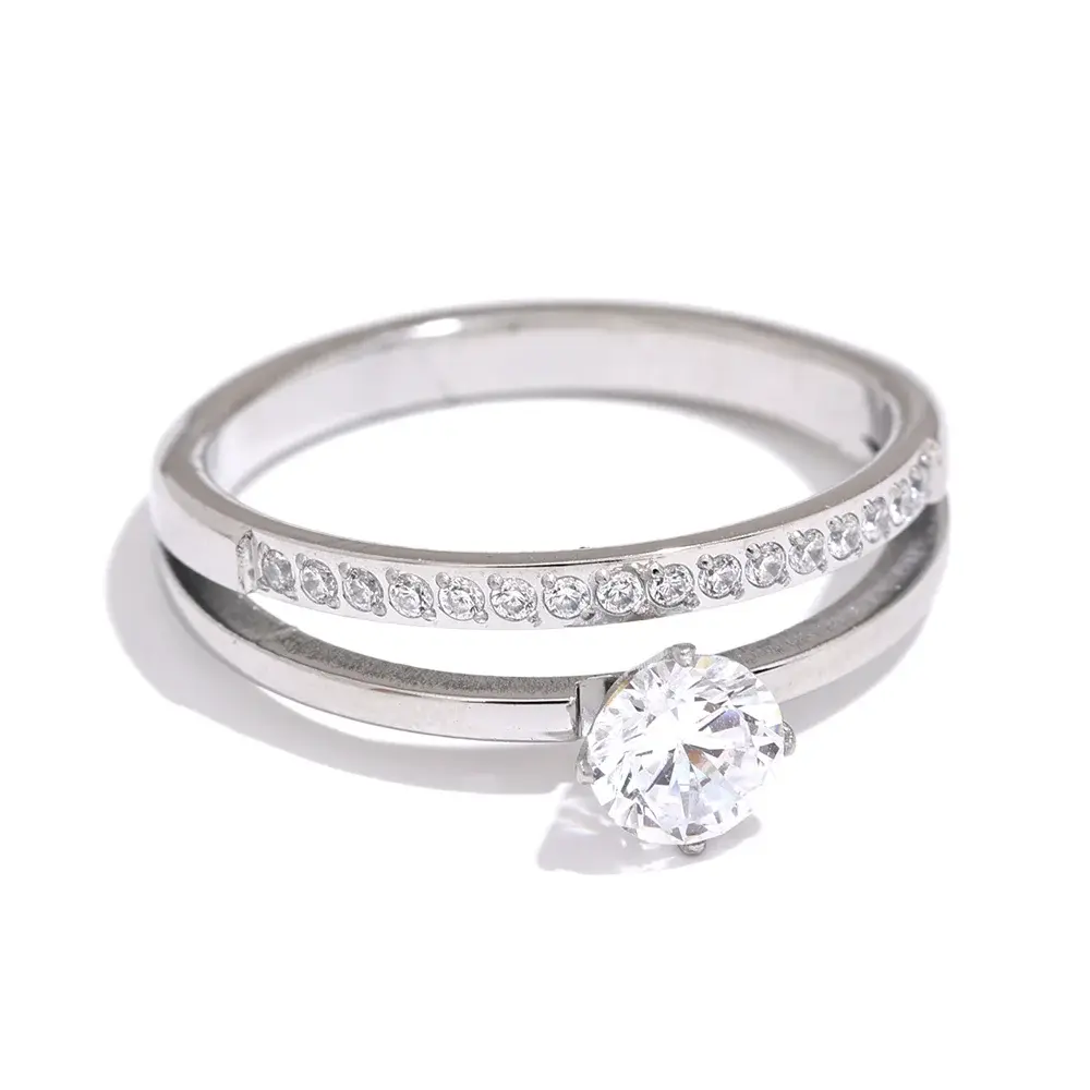 Bague Double Rang Zircone — Argent 925 Plaqué Or 18K Bijoux de Paris