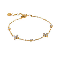 Bracelet Chaîne Fleurs en Zircone — Argent 925 Plaqué Or 18K Bijoux de Paris