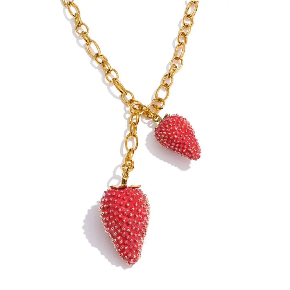 Collier Pendentif Fraise — Argent 925 Plaqué Or 18K Bijoux de Paris