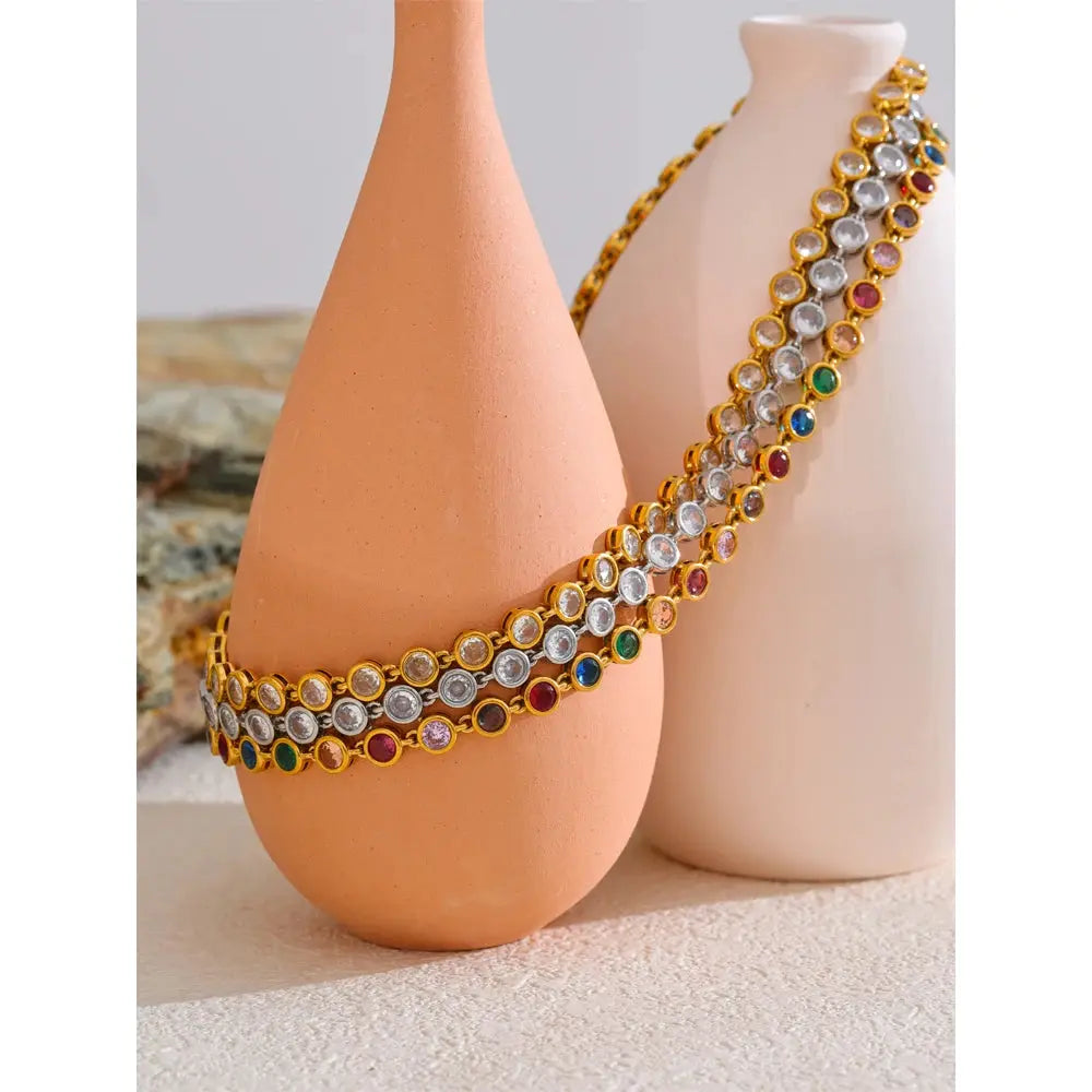 Collier et Bracelet Zircones Colorées — Argent 925 Plaqué Or 18K Bijoux de Paris