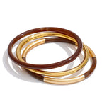 Set de 3 Joncs Superposés Résine — Argent 925 Plaqué Or 18K Bijoux de Paris
