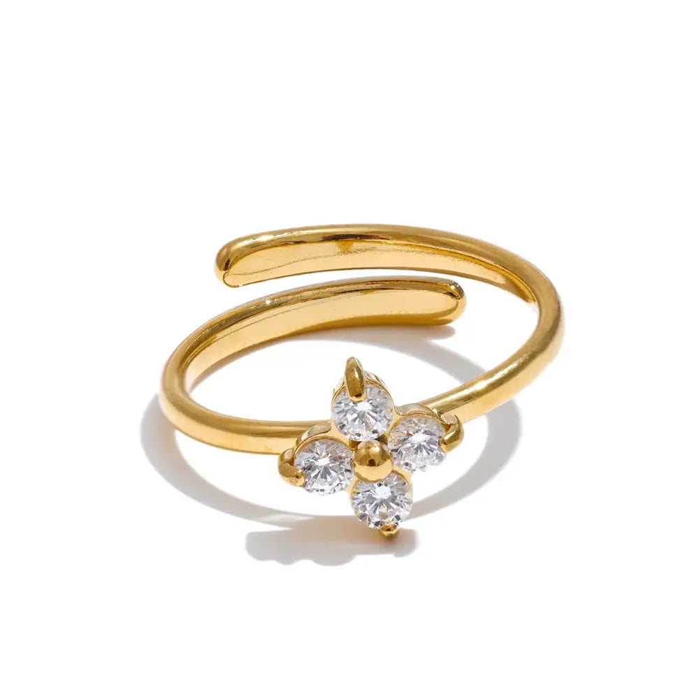 Bague Fleur Zircone Scintillante — Argent 925 Plaqué Or 18K Bijoux de Paris