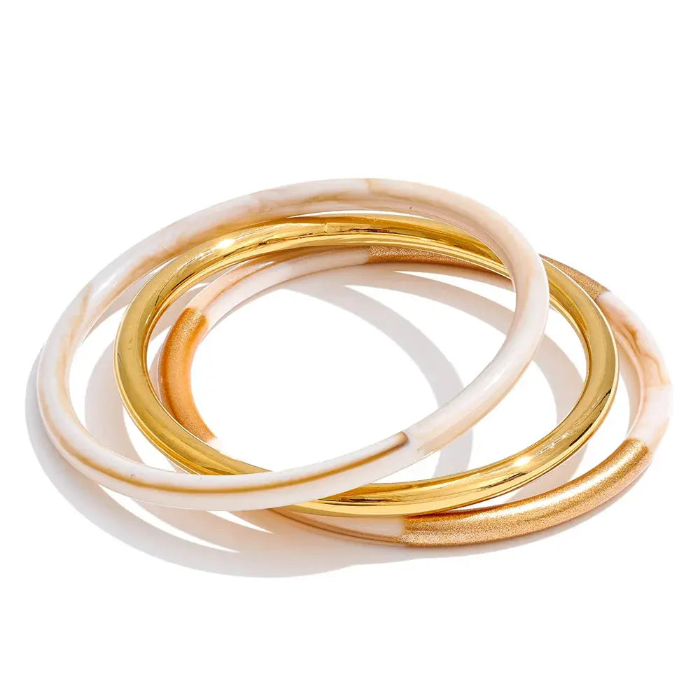 Set de 3 Joncs Superposés Résine — Argent 925 Plaqué Or 18K Bijoux de Paris