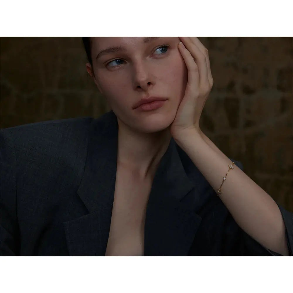 Bracelet Chaîne Fleurs en Zircone — Argent 925 Plaqué Or 18K Bijoux de Paris