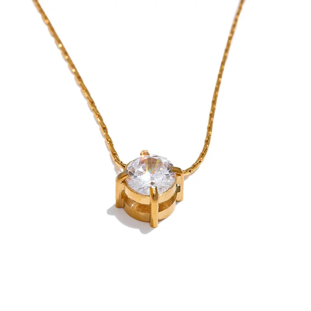 Collier Pendentif Solitaire Zircone — Argent 925 Plaqué Or 18K Bijoux de Paris