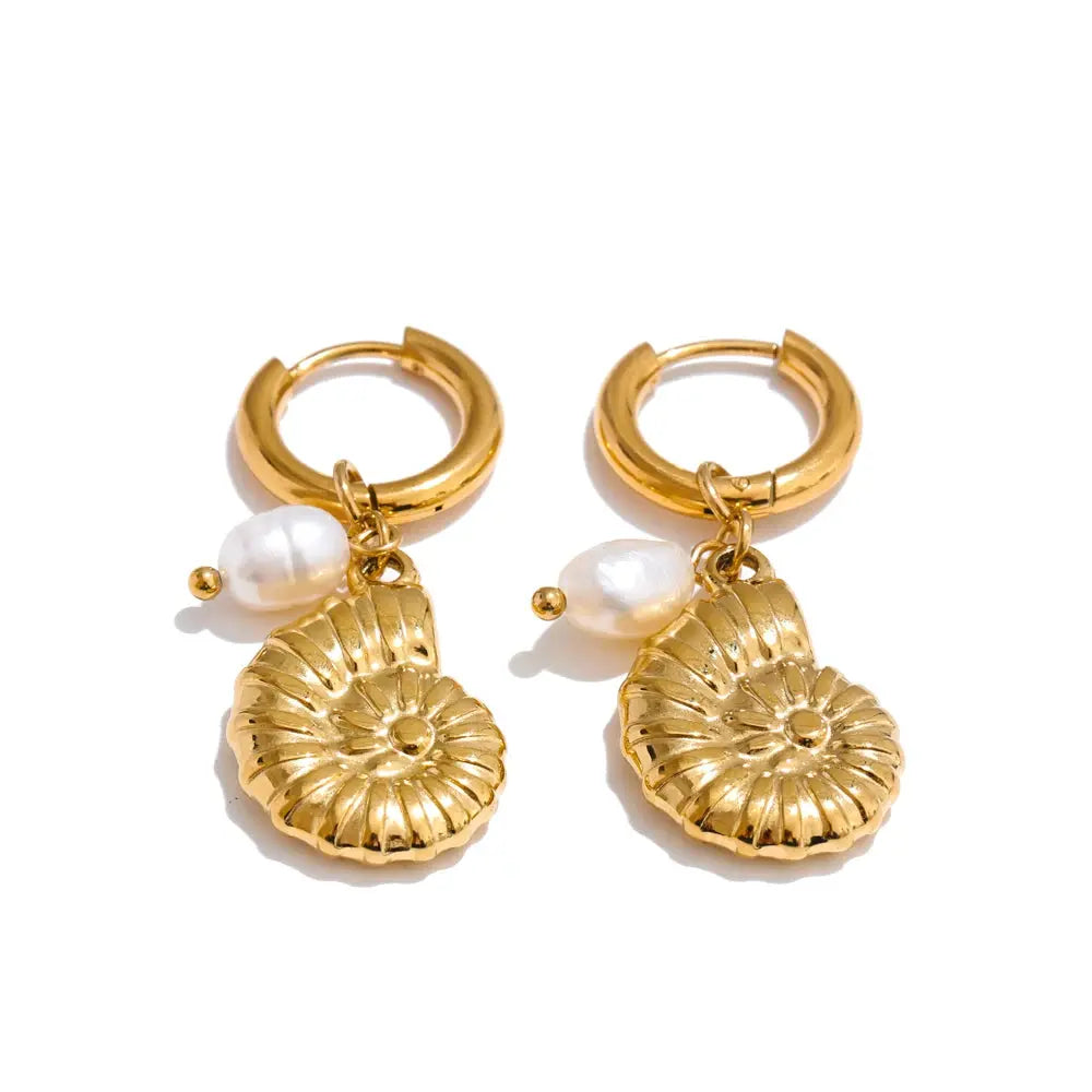 Boucles d'Oreilles Coquillage Perle d'Eau Douce — Argent 925 Plaqué Or 18K Bijoux de Paris