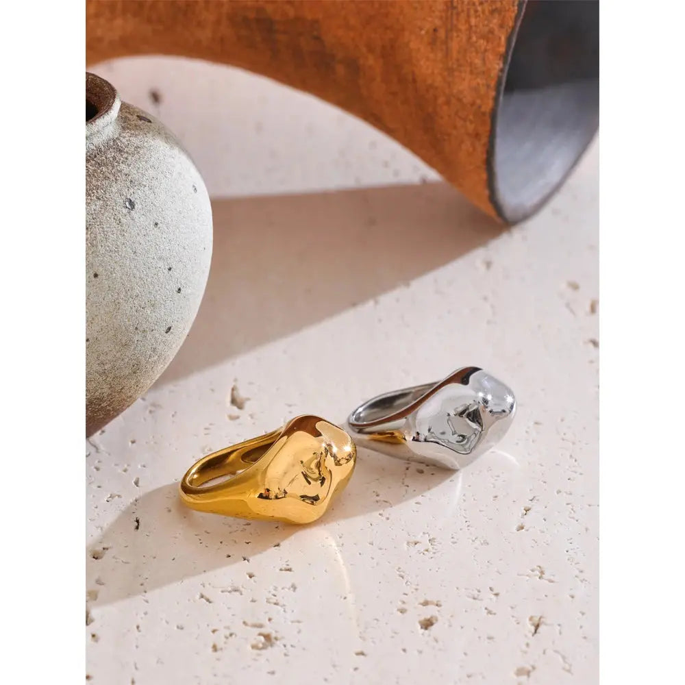 Bague Statement Géométrique Texturée — Argent 925 Plaqué Or 18K Bijoux de Paris