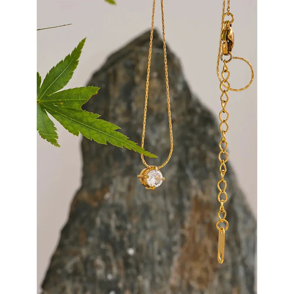 Collier Pendentif Solitaire Zircone — Argent 925 Plaqué Or 18K Bijoux de Paris
