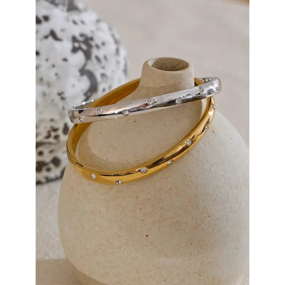 Jonc Pavé Zircone — Argent 925 Plaqué Or 18K Bijoux de Paris